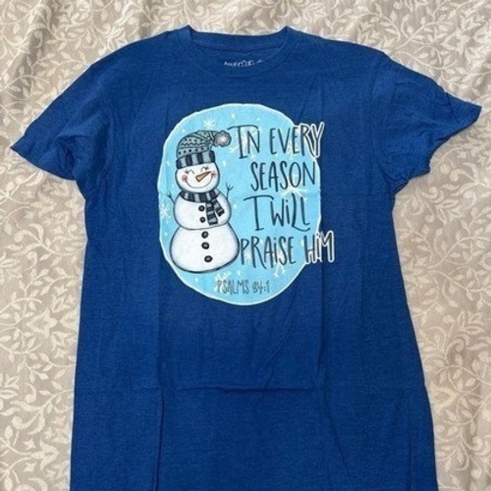 Love in Faith Snowman Psalm 34:1 Christian Graphic T-Shirt‎ Womens Medium (B10)